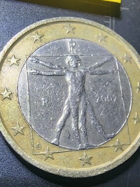 Italian 1 Euro Coin Featuring Vitruvian Man - Bi-metallic Gold & Silver Tone